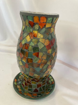 2 Piece Multi-Color Glass Mosaic Candle Holder