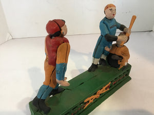 Vintage Green/Mix Cast Iron Baseball Bank
