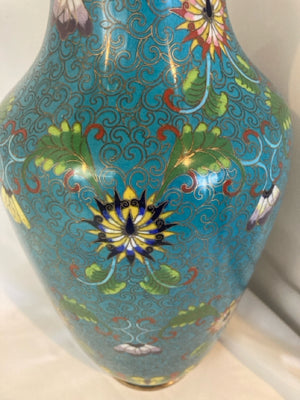 Vintage Chinese Blue/Multi Brass Cloisonne Vase