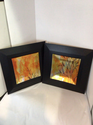 Pair Orange Plate Framed Art