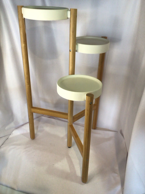 IKEA 3 Tier Tan/White Wood/Metal Plant Stand