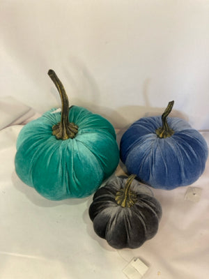 Aqua/Grey Velour Pumpkin Set of 3 Holiday Item