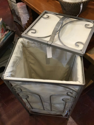 PIER 1 Laundry Gray/Cream Metal Basket