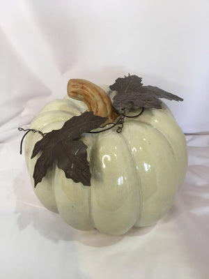 Bronze/Cream Ceramic/Metal Pumpkin Holiday Item