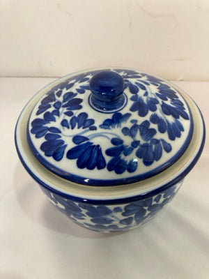 Lidded Blue/White Ceramic Bowl