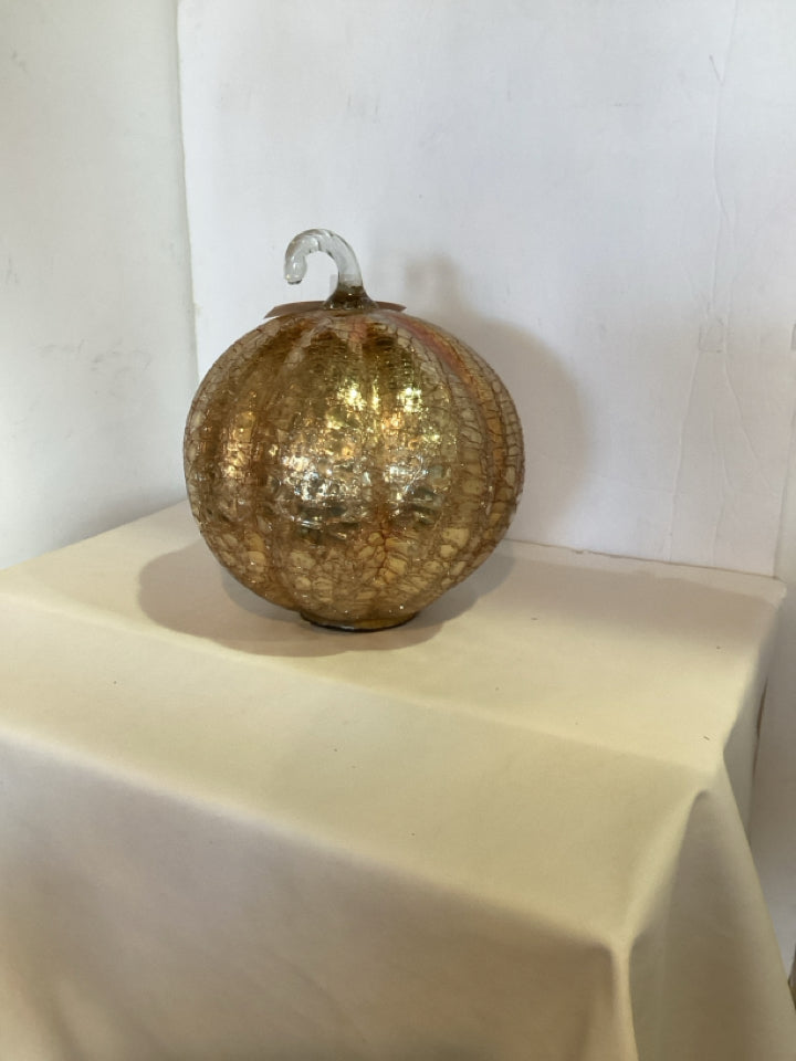 Crackle Gold Glass Pumpkin Holiday Item