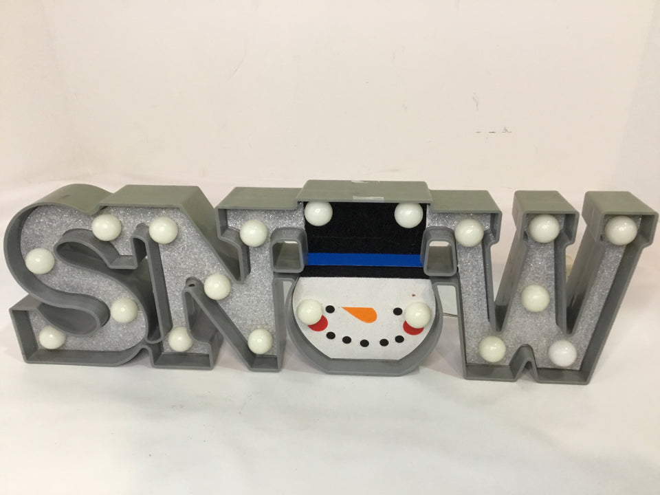 Sign Silver/White Plastic Snow Light up Holiday Item