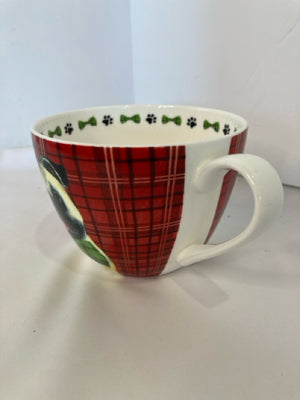 Mug Red/Green Bone China Pug Plaid Holiday Item