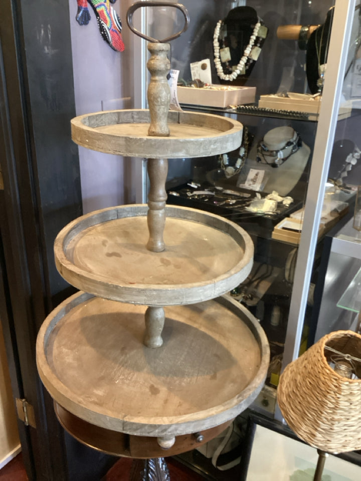 Tiered Gray Wood Tray