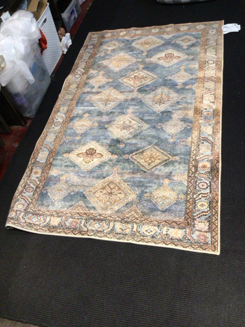 Washable Polyester Blue/Brown Rug