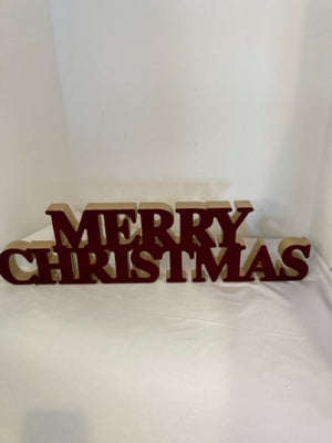 Sign Red/Gold Wood Merry Christmas Holiday Item