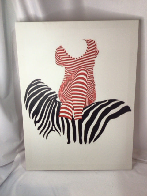 White/Black Zebra Woman Stretch Canvas Art