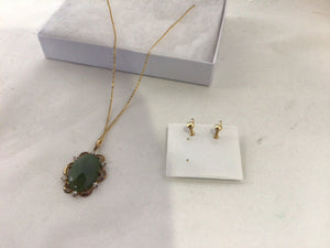 Green w/Earrings Jade Necklace Set