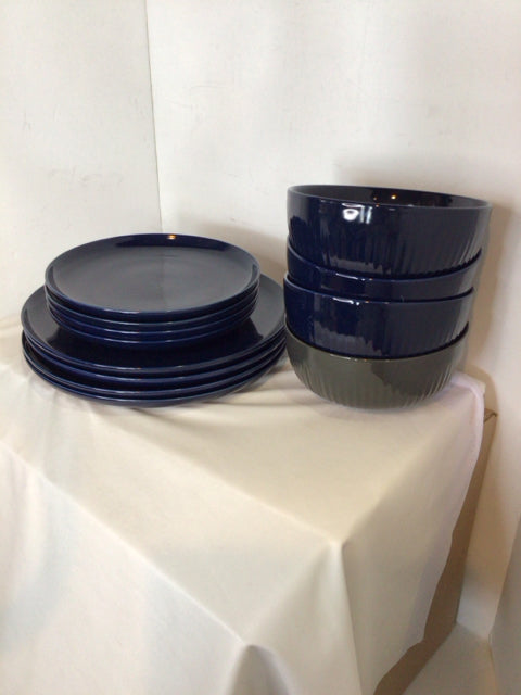 Set of 4 Blue Ceramic Dish Set
