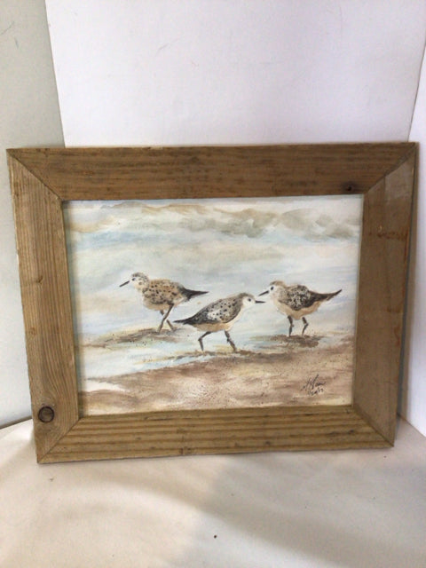 Signed Tan/White Birds Framed Art