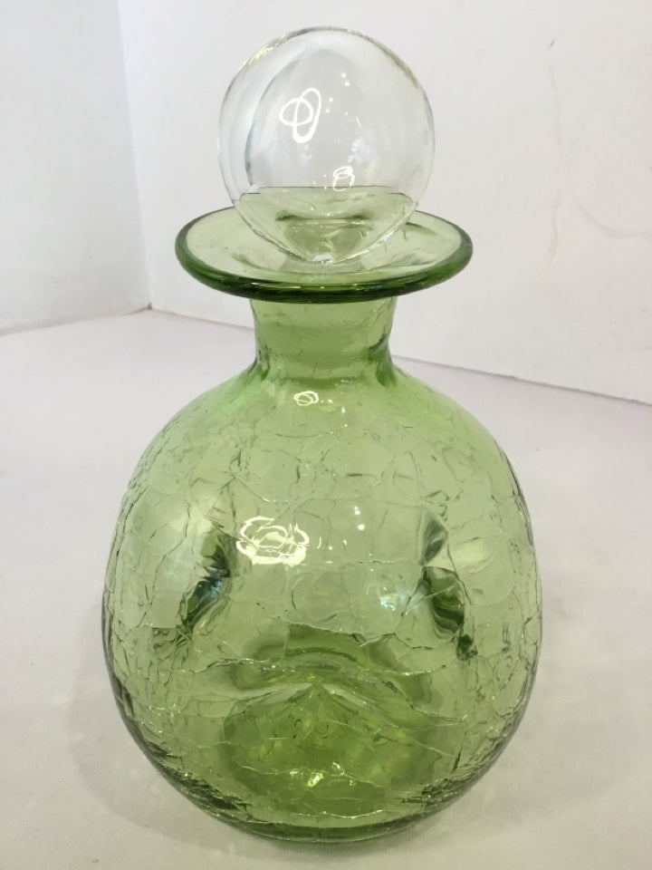 Green Glass Crackle Decanter