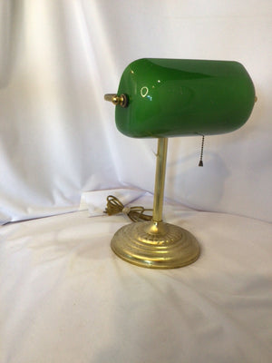 Vintage Desk Gold/Green Metal/Glass Lamp