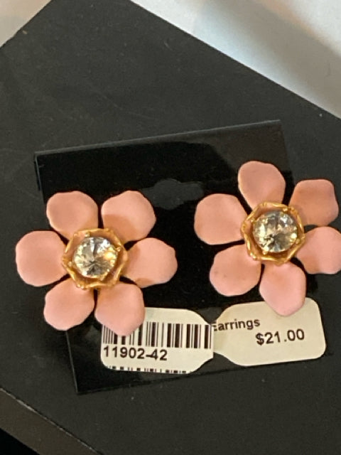 J Crew Pink/Gold Flower Crystal Earrings