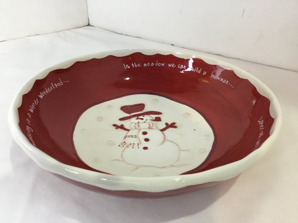 Bowl Red/white Ceramic Snowman Holiday Item
