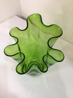 Green Glass Wavy Vase