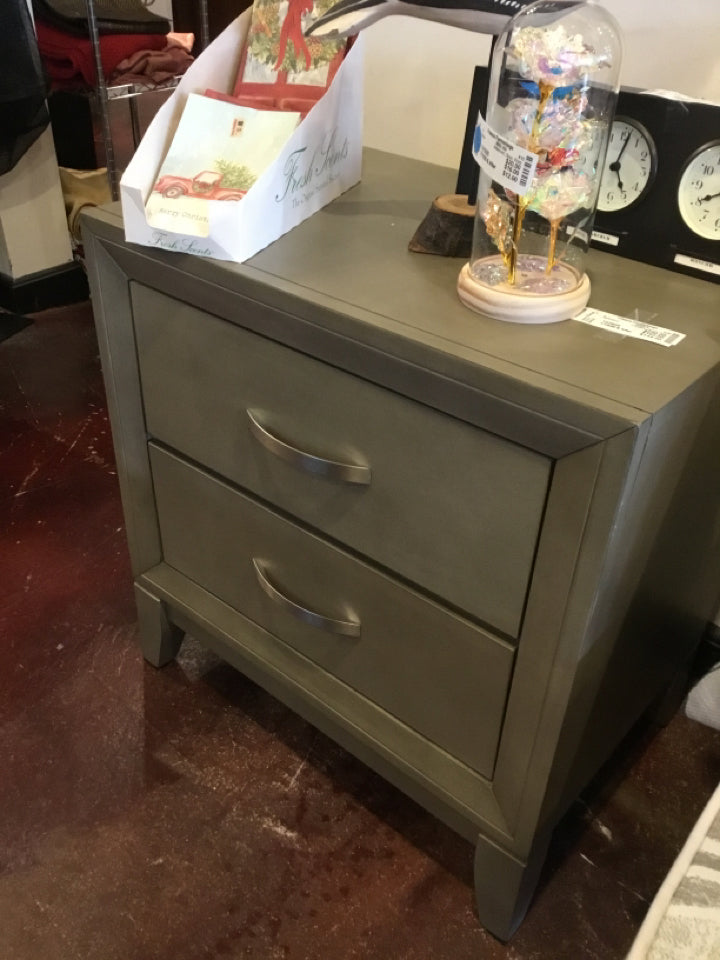 2 Drawer Wood Gray Nightstand