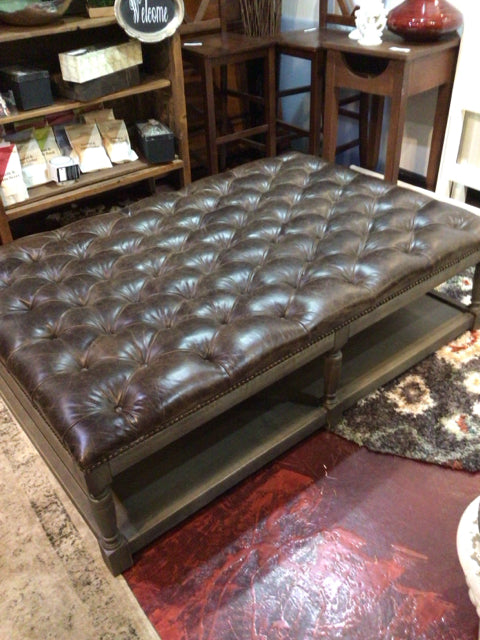 Rustic Leather Brown Ottoman
