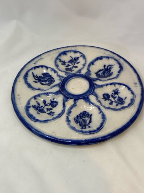 Staffordshire England Blue/White Ceramic Roses Egg Plate