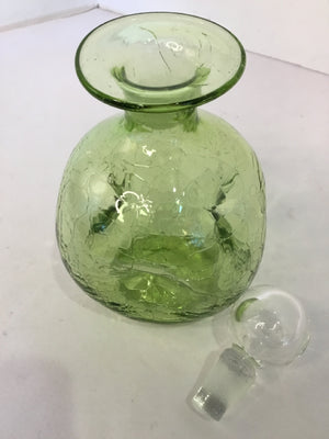 Green Glass Crackle Decanter