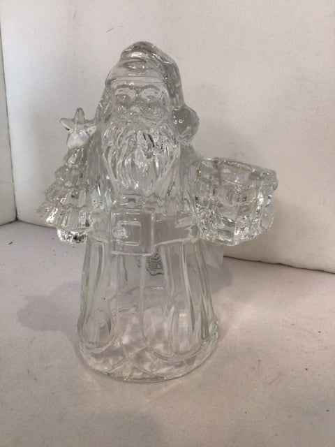 Candle Holder Clear Crystal Santa Holiday Item