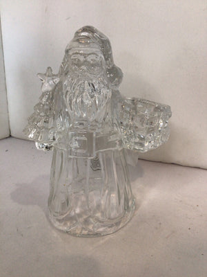 Candle Holder Clear Crystal Santa Holiday Item