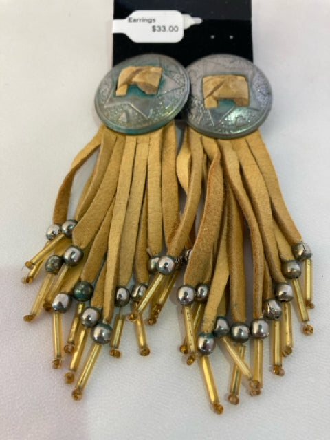 Leather Silver Concho Earrings