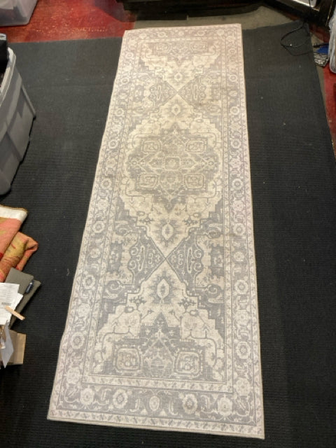 Runner Polyester Gray/White Rug