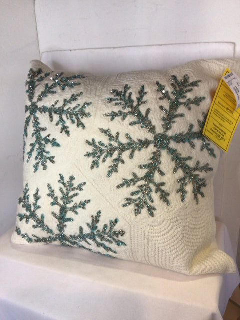 White Beaded Quilted Snowflake Pillow