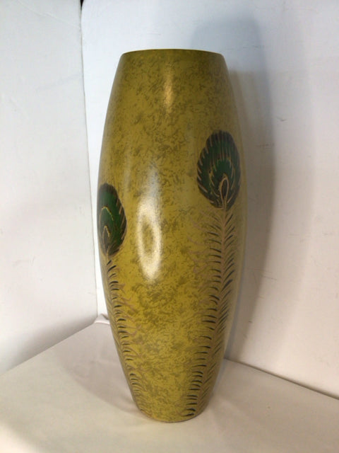 Yellow/Green Ceramic Feathers Vase