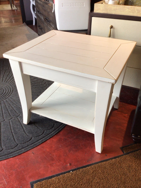 End Wood Tiered White Table