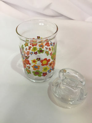 Lidded Clear Glass Floral Bottle