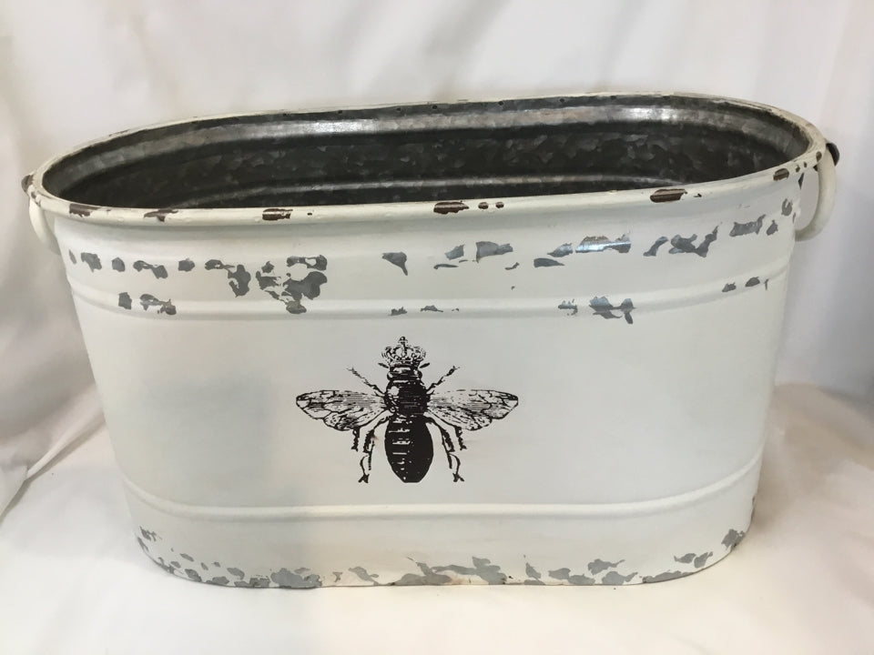 Cream Metal Bee Oval Bucket