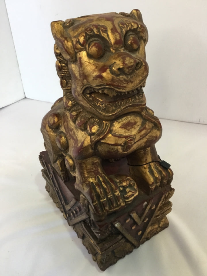 Oriental Red/Gold Resin Foo Dog Statue