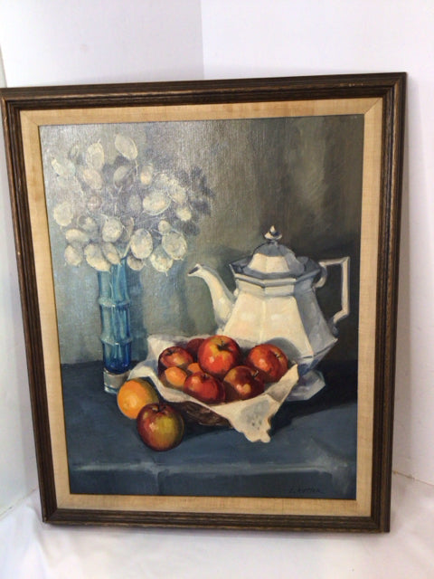 Still Life Blue/Multi Fruit Tea Pot Framed Art