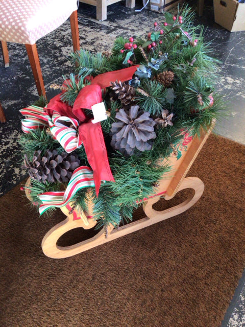 Sled Green/Red Wood Holiday Item