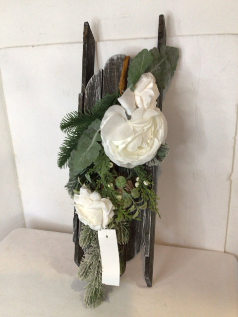 Door Hanger Gray/White Wood Sled Holiday Item