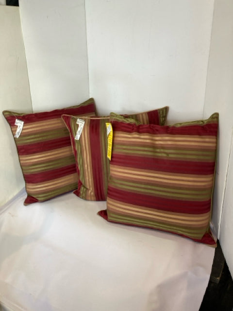 Set of 3 Multi-Color Silk Striped Down Filled Pillow Set