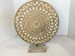 Bohemian Light Wood Wood Circle Carved Statue