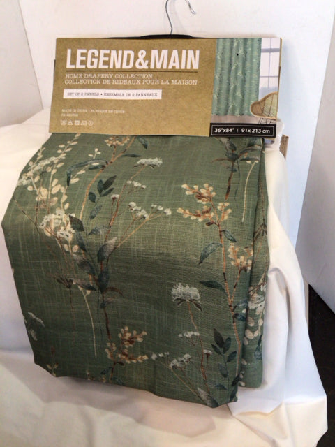 2 Panels Green/multi Polyester Floral Draperies/Curtains