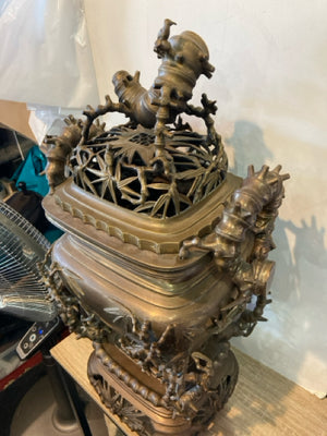 Large Brass Ornate 2 piece Incense Burner