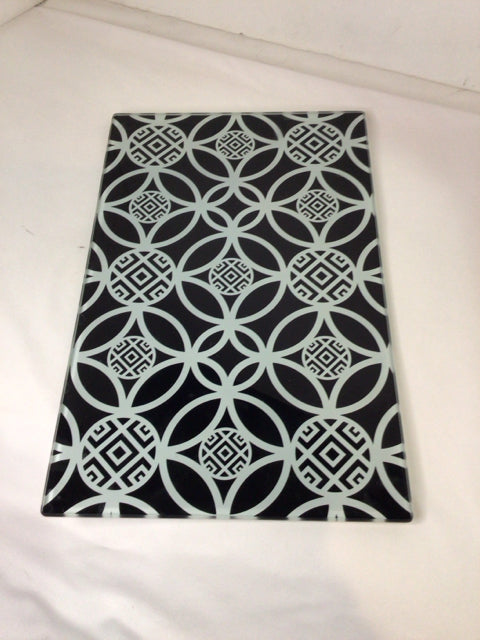 Mudpie Black/White Glass Geometric Cutting Board