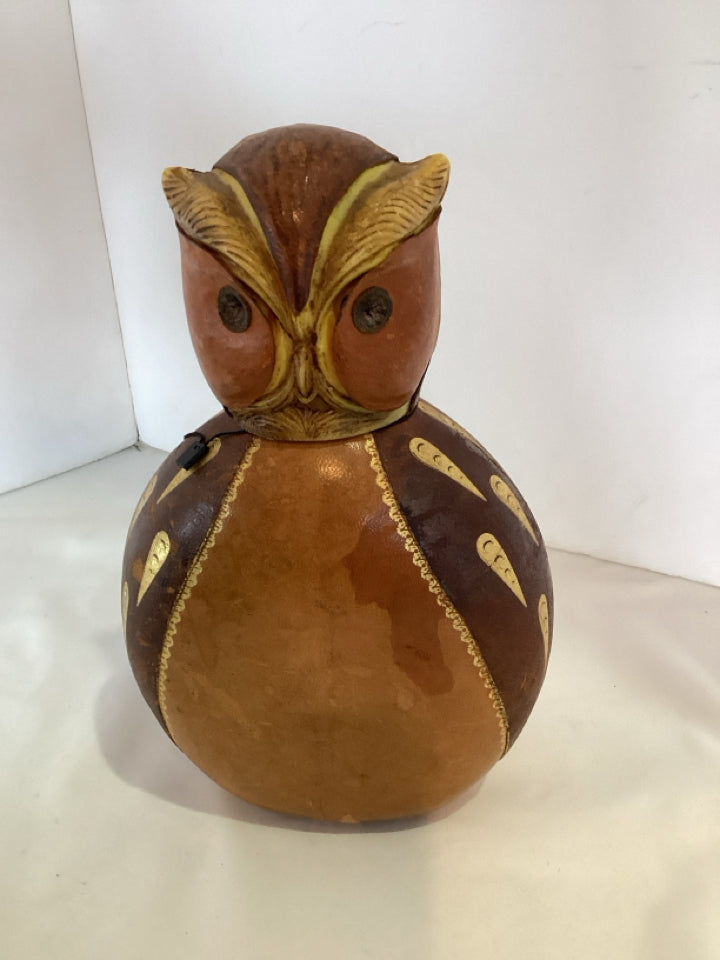 Vintage Brown Leather Owl Bottle