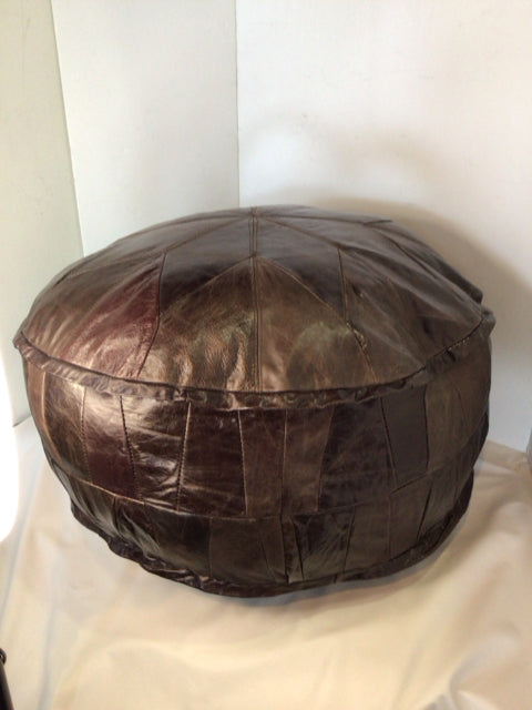 Bohemian Brown Leather Pouf FootStool/Ottoman