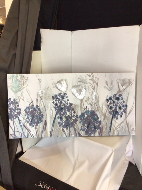 White/Blue Floral Stretch Canvas Art