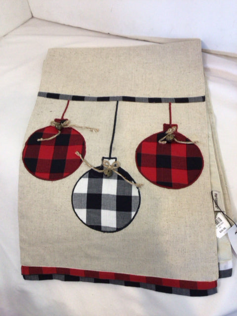 PIER 1 Christmas Red/Black Cotton Table runner Ornaments Holiday Item